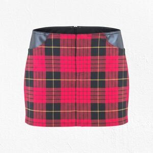 Y2K Red Plaid Punk Grunge Mini Skirt Faux Leather Trim Wet Seal Size 5 / 6
